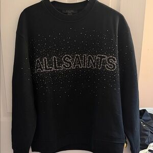 AllSaints Black Crewneck Sweater with Studded Logo